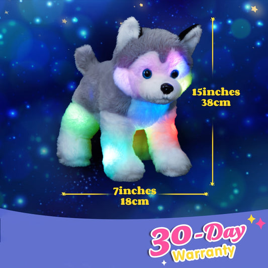 Musical Glowing Husky Puppy Plush Toy 12 Inch, Dog Stuffed Animal with Light-Up Night Light & Lullaby Music