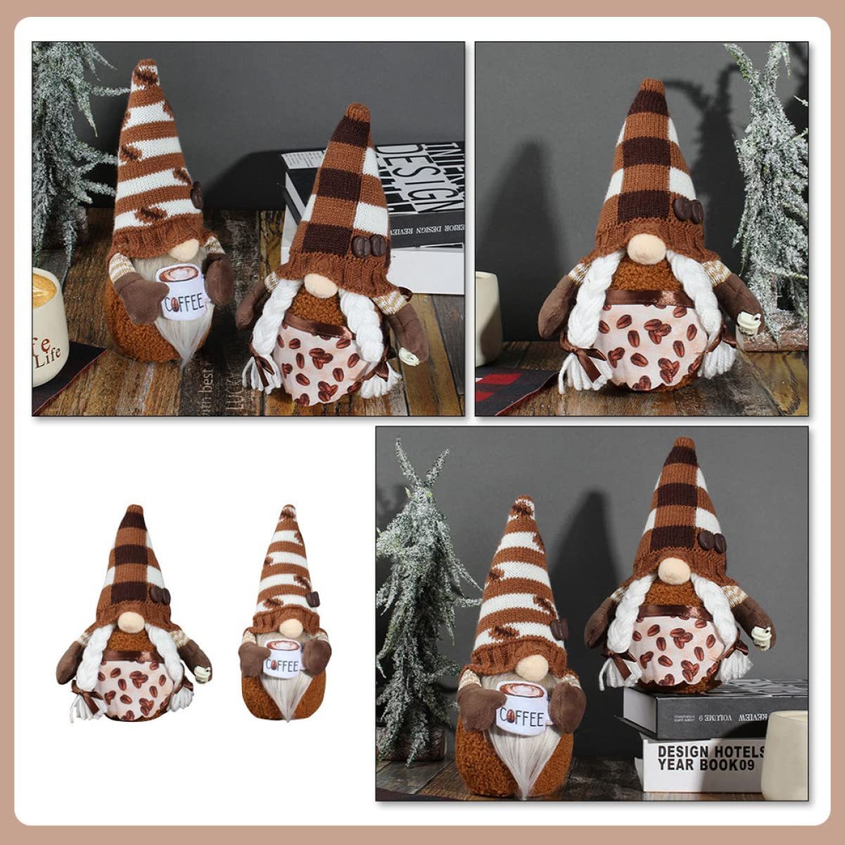 Gnome Plush Doll Shelf Sitter 2pcs, Swedish Tomte Elf Figurines for Coffee Bar, Farmhouse Kitchen & Home Decor