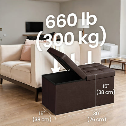 Storage Ottoman with Flip Top Lid, Foldable Faux Leather Chest Stool, 30" Wide Extra Seating & Blanket Storage for Entryway