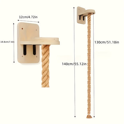 Cat Wall Climbing Rope Jumping Platform – Wall-Mounted Natural Hemp Rope Perch for Indoor Cats & Kittens | Space-Saving Cat Climbing Wall