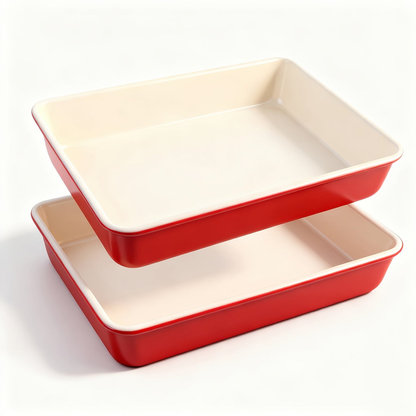 Two-Piece Red-and-Cream Baking Pan Set in Deep Rectangular or 9-Inch Square Checkout Options
