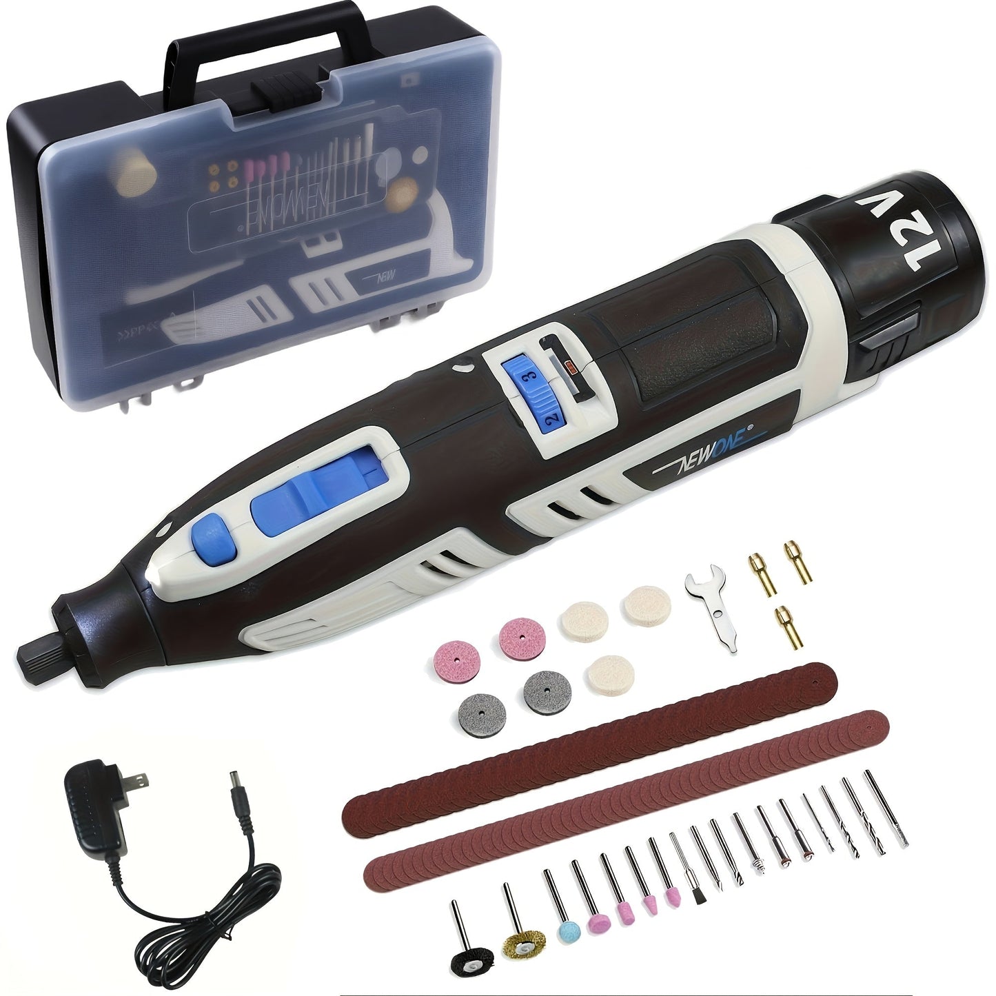 Power Tools NEWONE 12V Cordless Rotary Tool Kit with 2.0Ah Battery, Six Speeds and 48 Piece Accessories