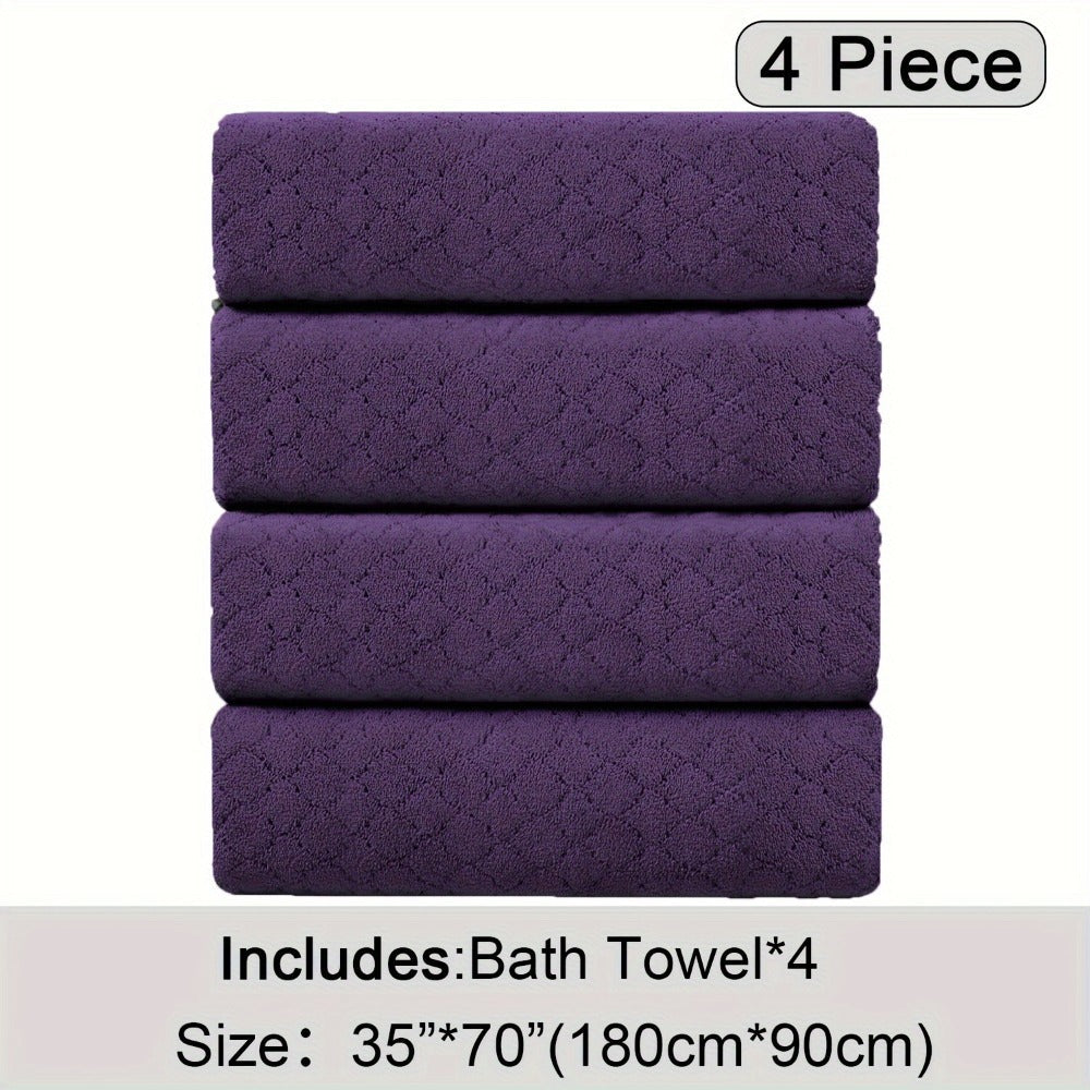Bath Towels Set 4 Piece Diamond-Pattern Microfiber Towels in 10 Solid Color Options for Home and Guest Use