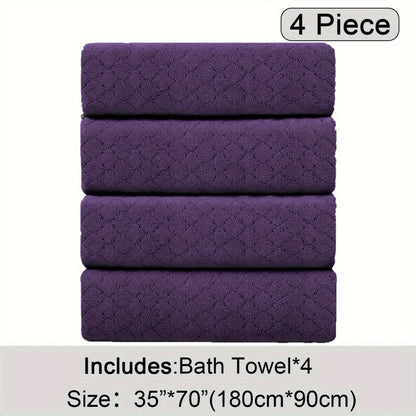 Bath Towels Set 4 Piece Diamond-Pattern Microfiber Towels in 10 Solid Color Options for Home and Guest Use