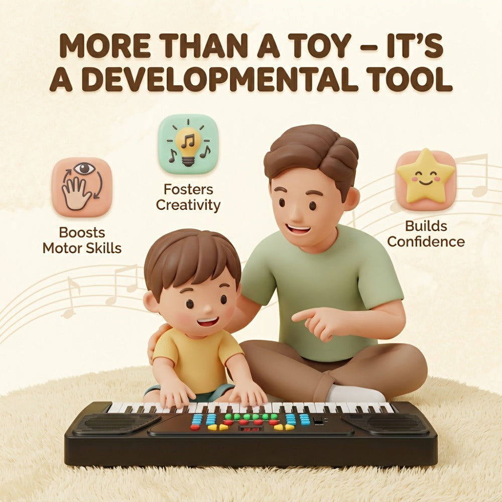 Kids Electronic Piano 37 Keys with Microphone, USB Powered Keyboard for Young Learners, Sing-Along Music Education Toy