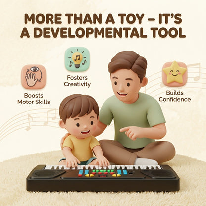 Kids Electronic Piano 37 Keys with Microphone, USB Powered Keyboard for Young Learners, Sing-Along Music Education Toy