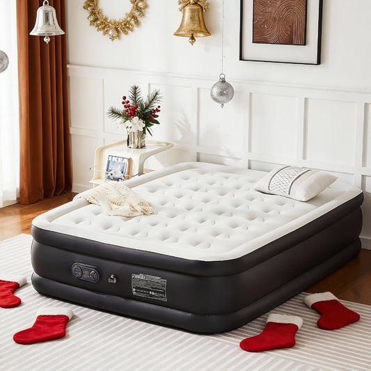 Air Mattress with Coil Beam Support, Plush Velvety Top Bottom - Guest Bed Inflatable Mattress for Camping & Home