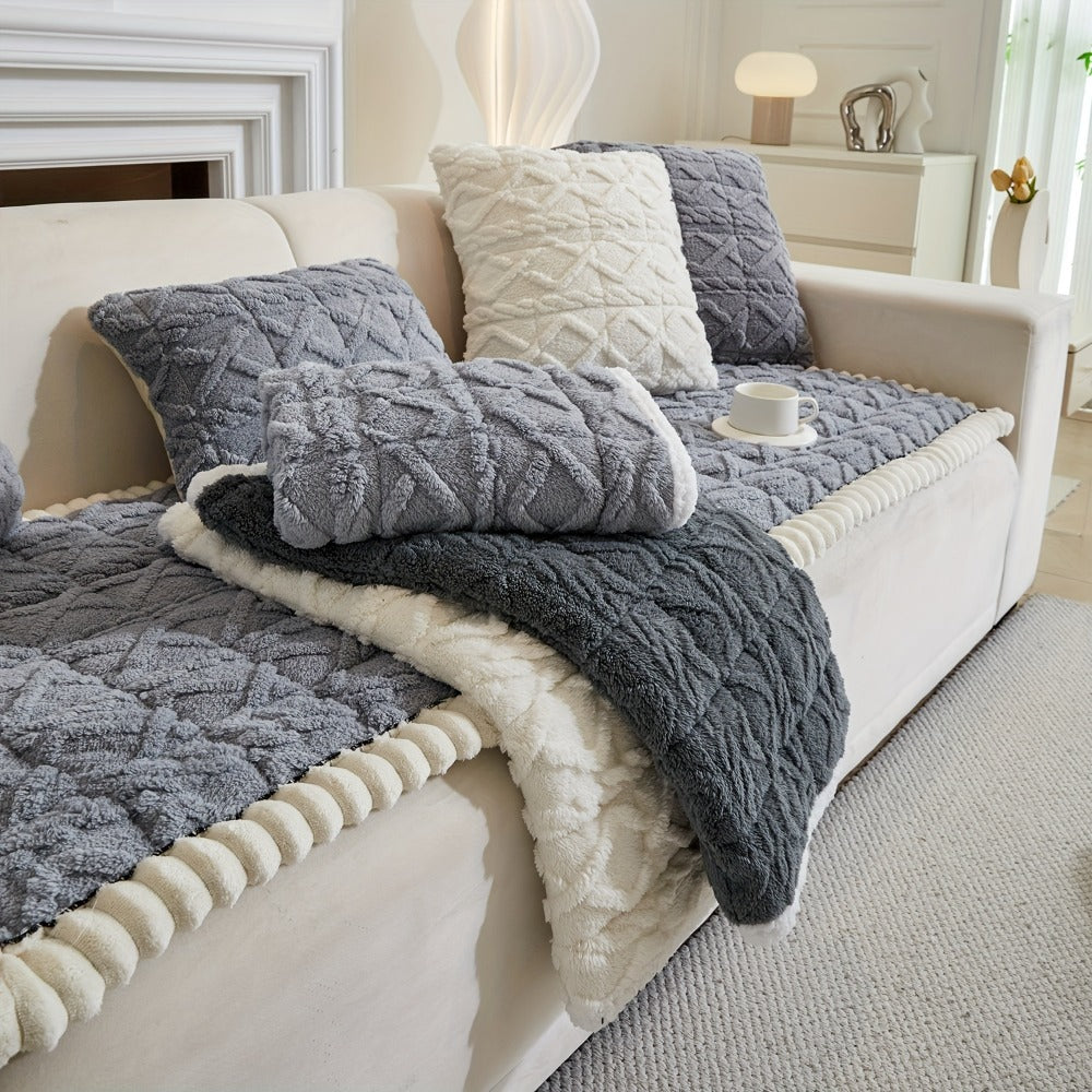 Sofa Cover Bohemian Quilted Shu Velveteen Panels with Ruffles and Design in Five Colors with Model-Specific Size and Color Options