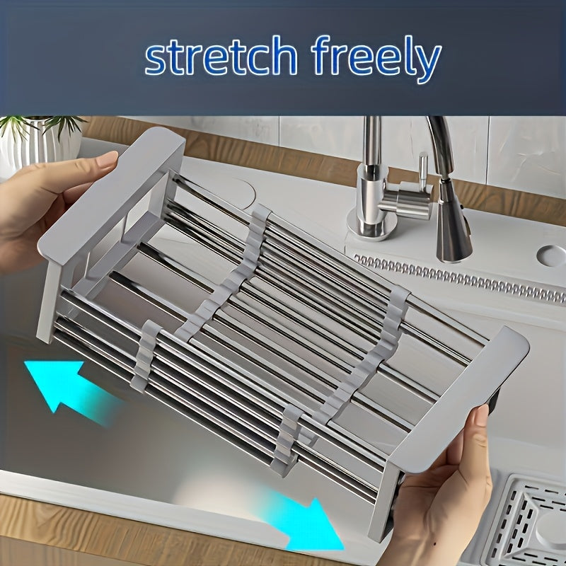 Dish Drying Rack Stainless Steel Adjustable, Expandable Over Sink Dish Rack with Retractable Width & Height for Kitchen Countertop