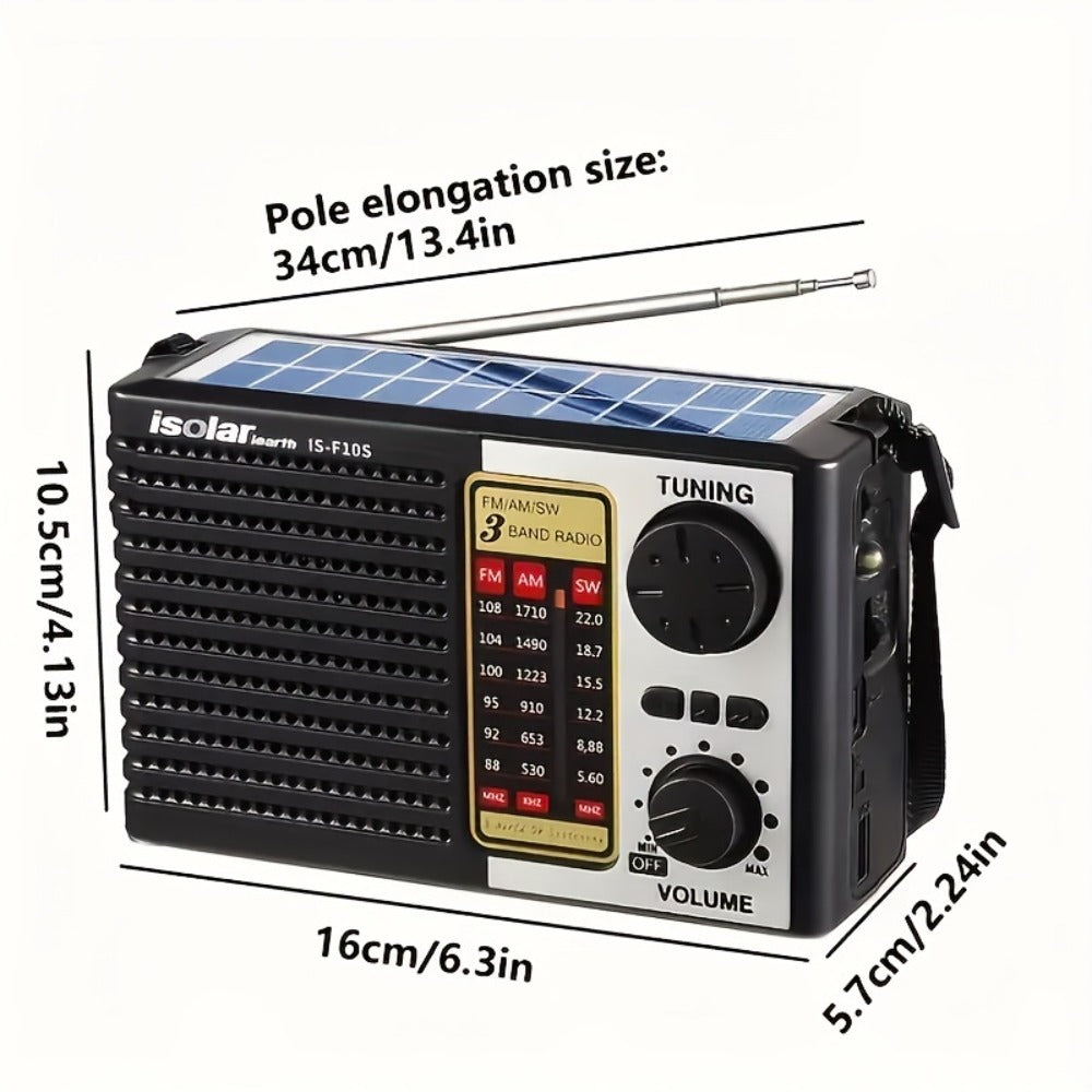 Solar Portable AM/FM/SW Radio with MP3 Playback, LED Display, USB Charging and One-Touch Recording