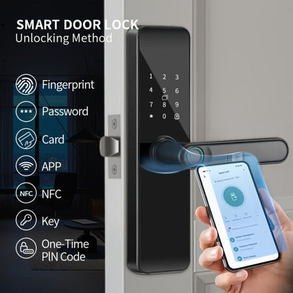 Smart Door Lock with Fingerprint Keypad Card App Access and Optional Camera Handle Models in Black