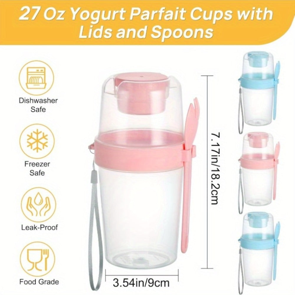 Yogurt Parfait Cups with Leakproof Lids and Spoons 4-Pack 27oz Large Microwave Safe Stackable Breakfast Containers Separate Toppings