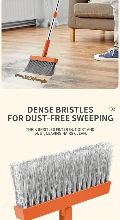 Folding Broom and Dustpan Set with Sectioned Handle, Rotating Head and Nine Blue, Orange or Khaki Checkout Options