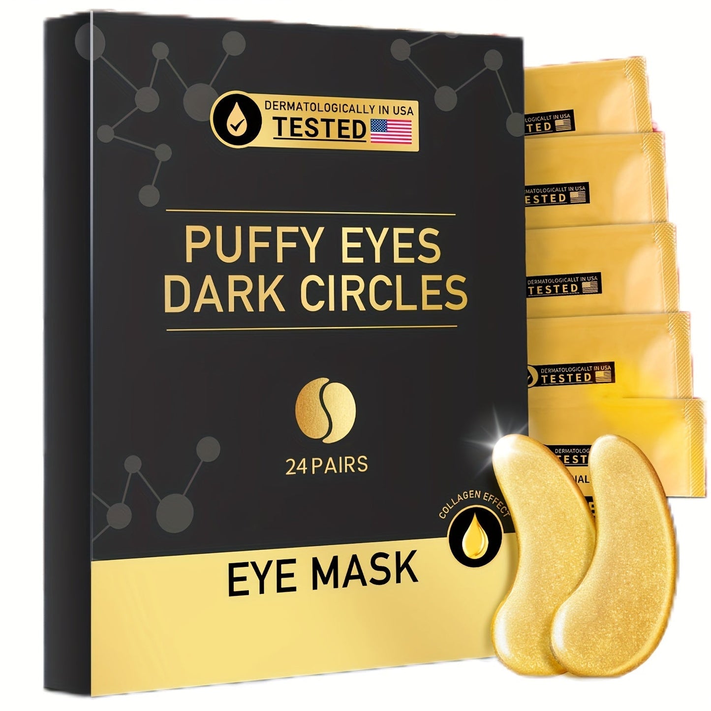 Under Eye Patches 24 Pairs Gold Collagen Hyaluronic Acid Glycerin – Hydrating Eye Mask for Dark Circles Puffiness