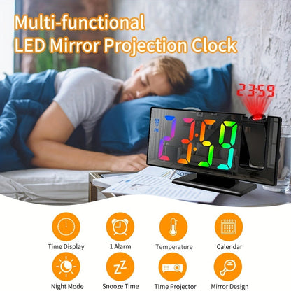 Digital Alarm Clock with LED Mirror Screen Projection Clock for Ceiling Wall Temperature Date for Entryways, Bedrooms and Living Spaces