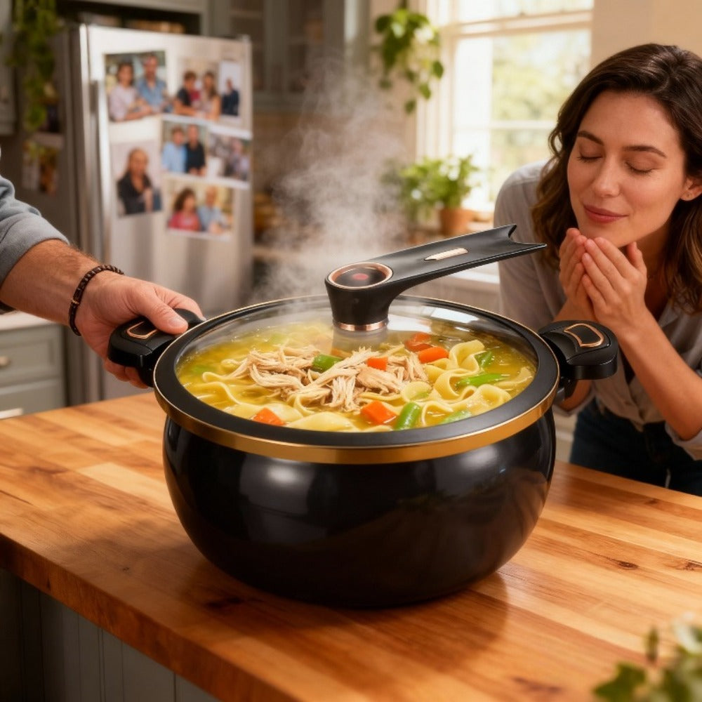 Nonstick Soup Pot Large Capacity 1.85 Gallon Twist Lock Handle Cooking Pot for Gas Stove Induction Cooker Open Flame Multifunctional Stew