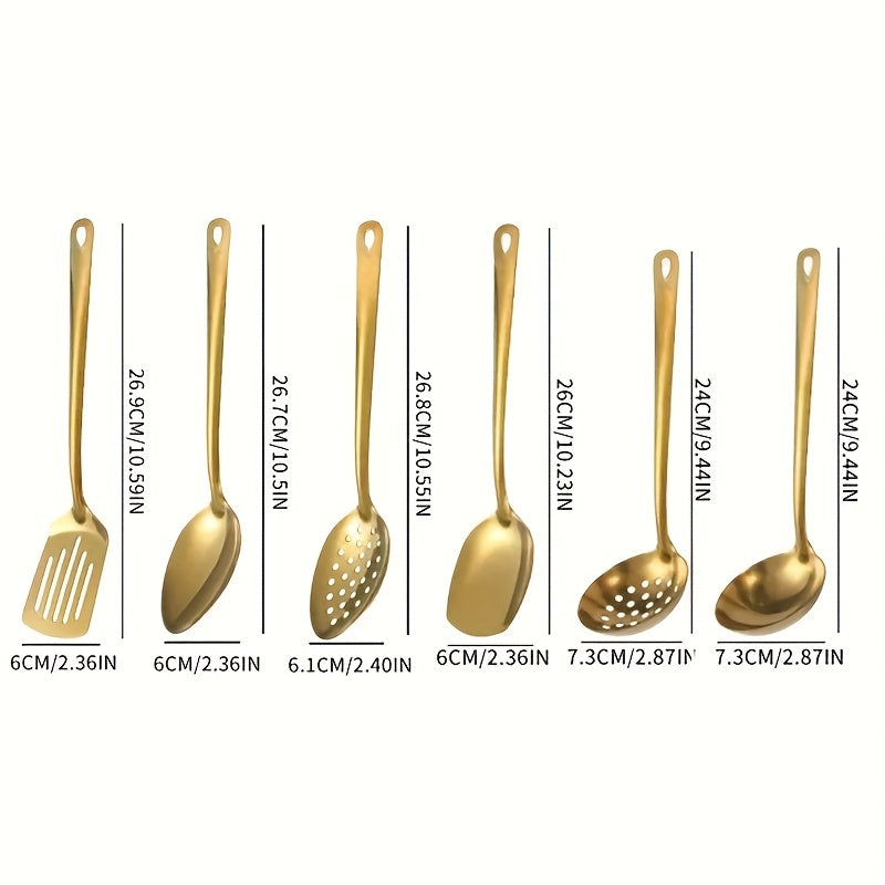 6 Piece Korean Style Stainless Steel Kitchen Utensil Set Cooking Spoons Spatula Ladle for Home Cooking, Dining and Outdoor Meals