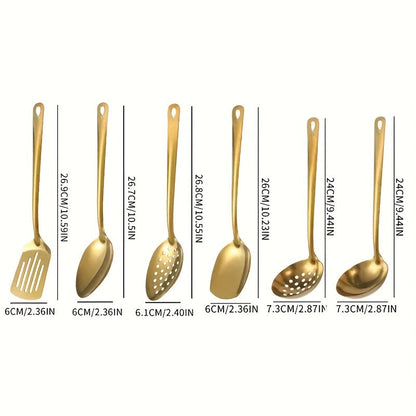 6 Piece Korean Style Stainless Steel Kitchen Utensil Set Cooking Spoons Spatula Ladle for Home Cooking, Dining and Outdoor Meals