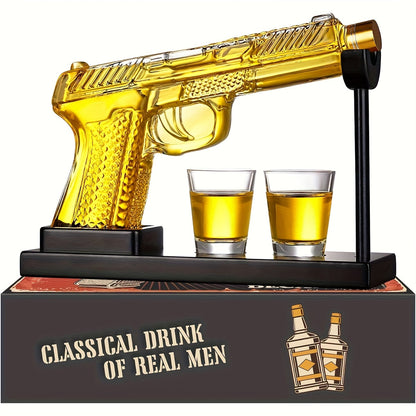 Gun Whiskey Decanter Set with Glasses Military Themed Liquor Dispenser AK47 M1911 Revolver for Entryways, Bedrooms and Living Spaces