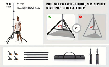 10x10ft Heavy Duty Backdrop Stand Kit – Photography Background Support System with 2 Stands, 4 Crossbars, 4 Clamps & Carry Bag for Photo