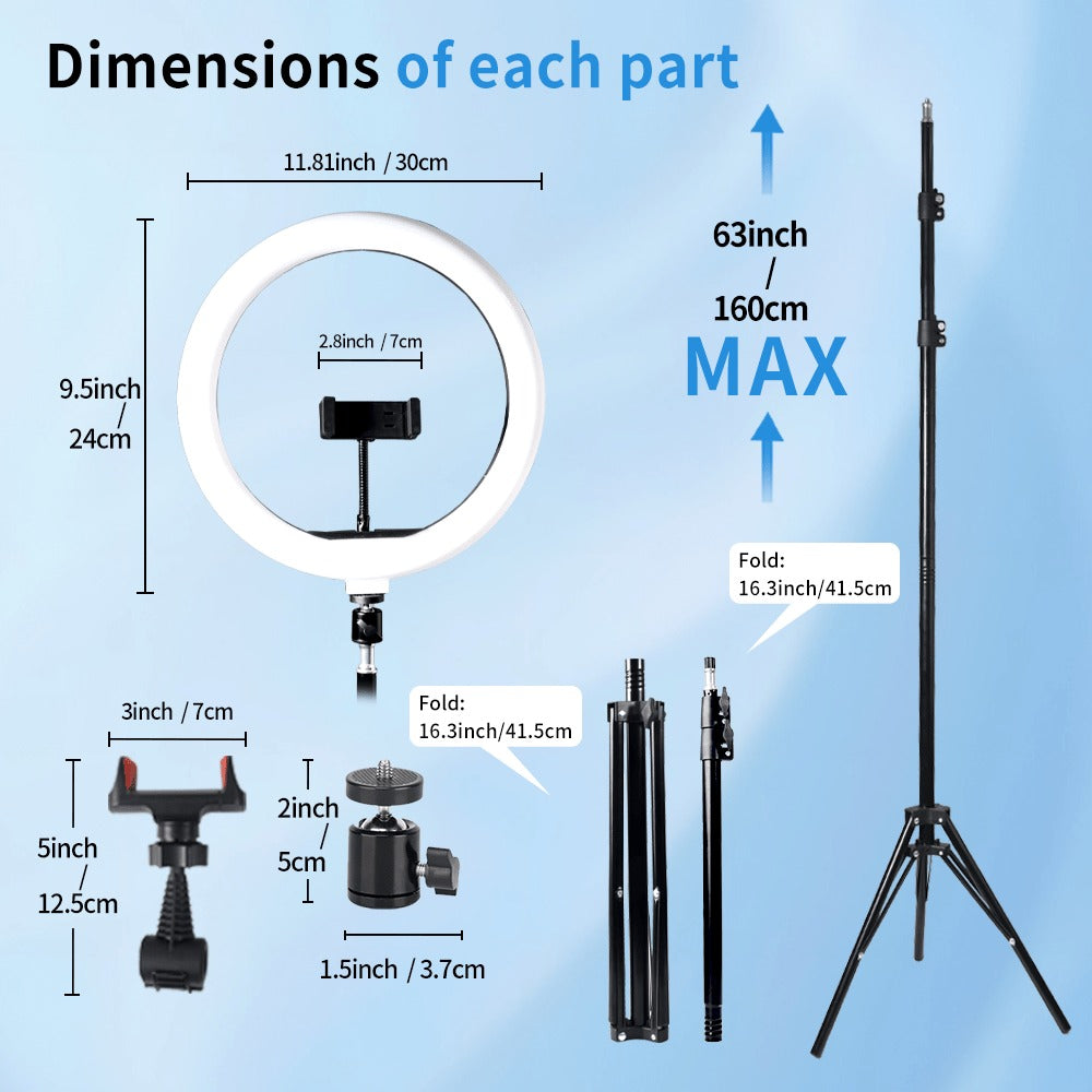 Ring Light 12 Inch Adjustable Brightness RGB with 63 Inch Floor Stand for Photo Selfie Video for an Everyday Personal Care Routine
