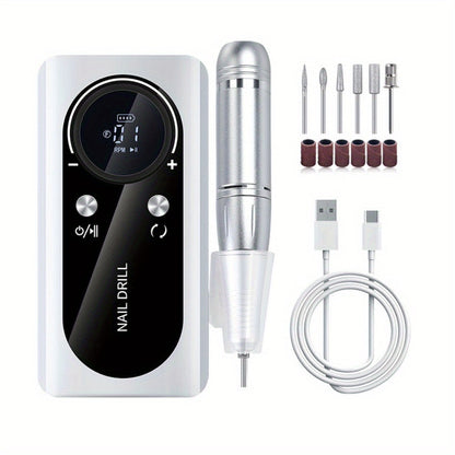 Electric Nail Drill 45000 RPM Cordless Kit with LCD Display and V2 Pink, White or Purple Options