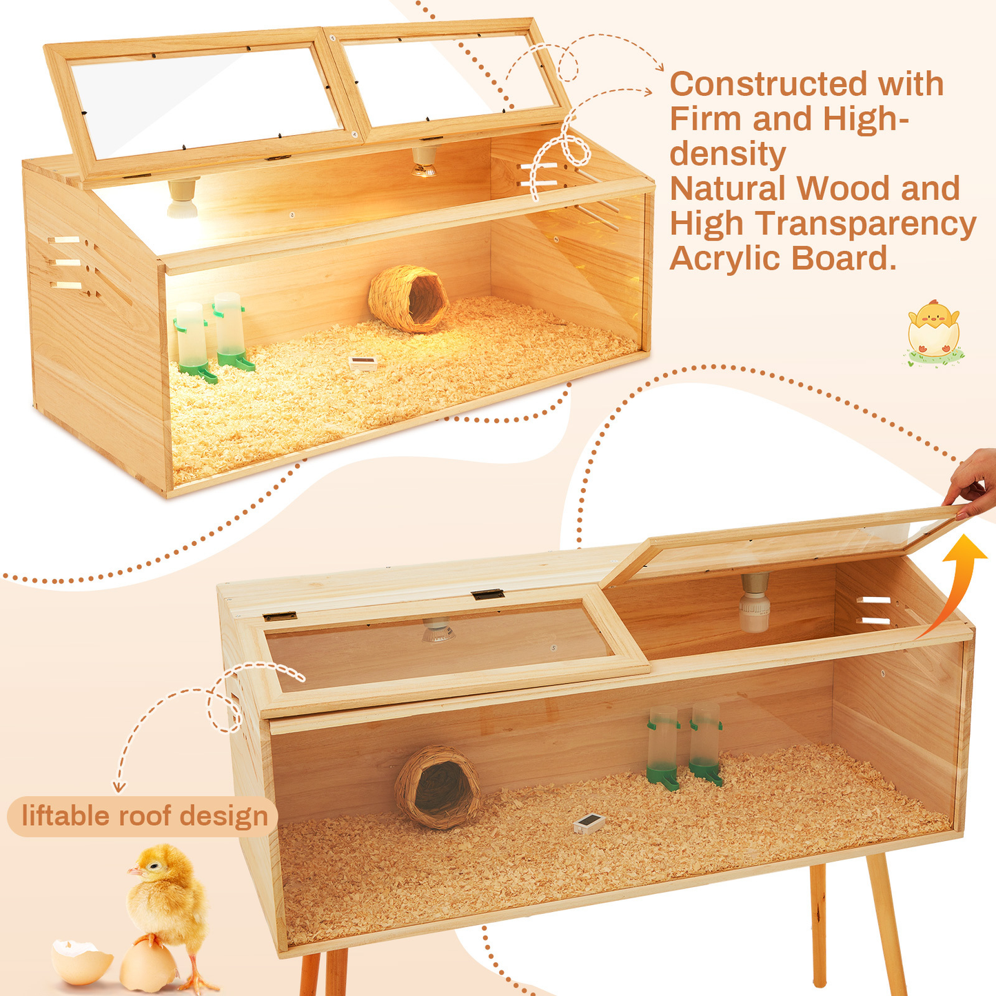 Brooder Box Kit 40x16x16 in for Chicks, Quail & Ducks, Indoor/Outdoor with Leg Stand, Sliding Door