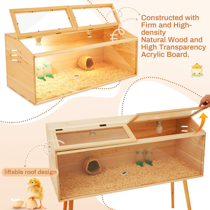 Brooder Box Kit 40x16x16 in for Chicks, Quail & Ducks, Indoor/Outdoor with Leg Stand, Sliding Door