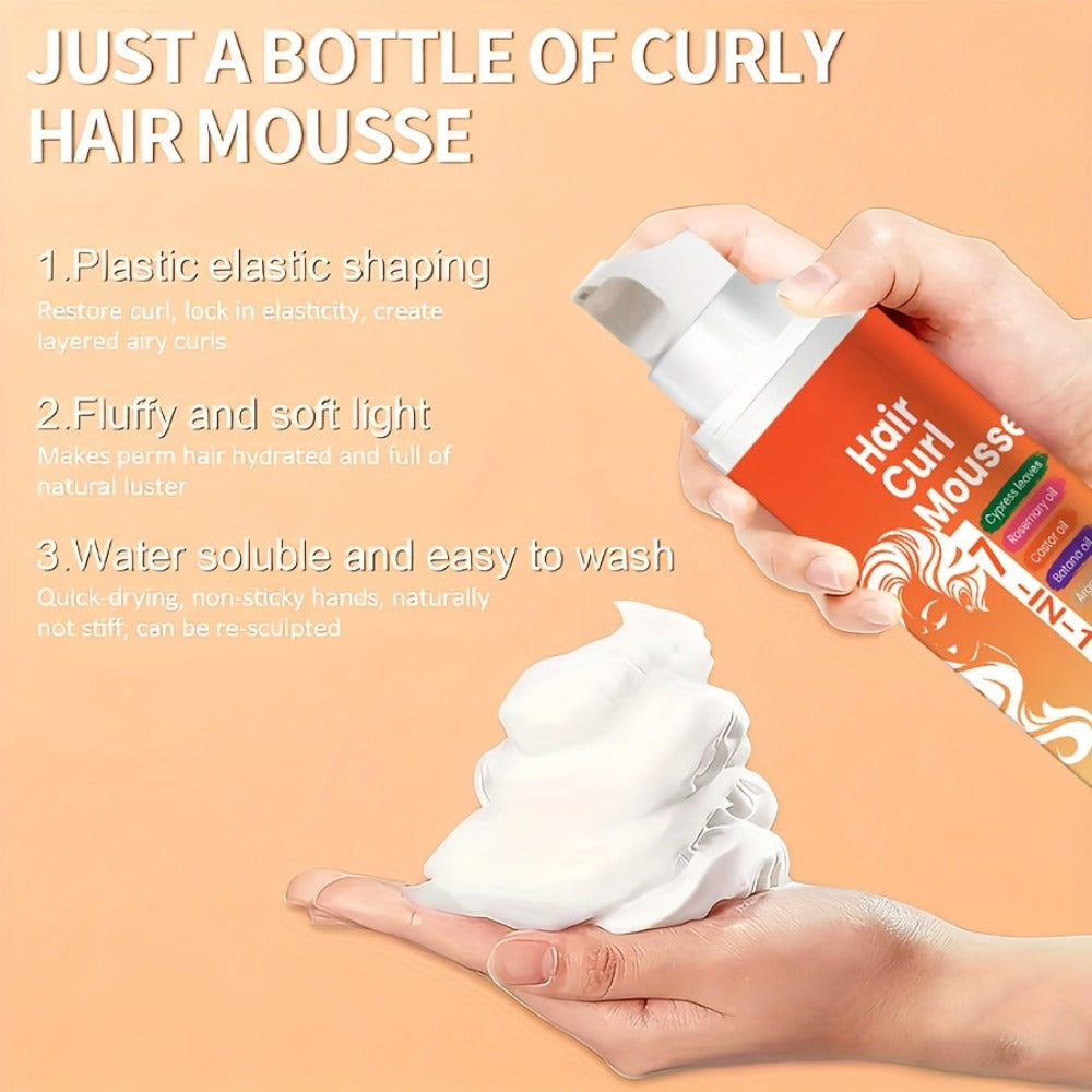 7-in-1 Natural Oil Curl Mousse Long-Lasting Hold Deep Moisturizing Rosemary Castor Coconut Oil – Smoothing Frizz-Free Curl Defining Foam