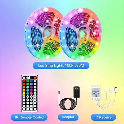 LED Strip Light RGB 100ft Two-Roll Kit with 44-Key Remote, Included Power Supply and Adhesive Backing
