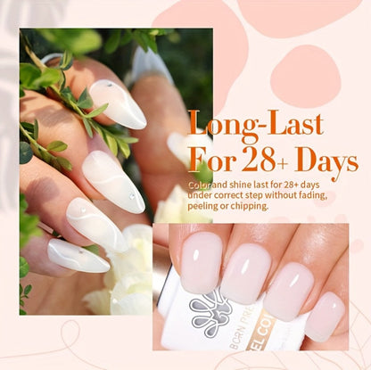 Gel Nail Polish in 10ml Translucent Jelly with 6 Milky, Snow-Glitter and Nude Shade Options