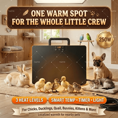 Brooder Heater 250W Heating Panel for Chicks, Ducklings & Quail, 3 Heat Levels, 4-Timer Settings