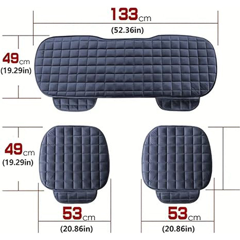 Plush Plaid Car Seat Cushion Set with Memory Foam Fill, Black or Khaki and Front-Pair, Rear-Pad or Three-Piece Options