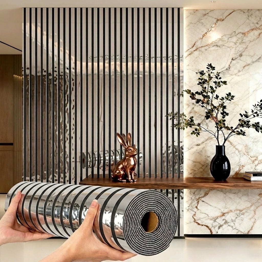 3D Mirror Slat Wall Panel Self-Adhesive Peel and Stick Gold Silver Metallic Grid Wall Sticker, for Entryways, Bedrooms and Living Spaces