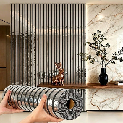 3D Mirror Slat Wall Panel Self-Adhesive Peel and Stick Gold Silver Metallic Grid Wall Sticker, for Entryways, Bedrooms and Living Spaces