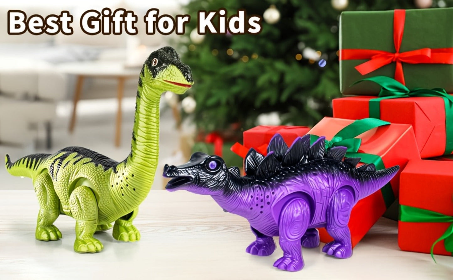 Interactive Dinosaur Toy Set 3 Pack with Walking, Roaring Sound & Lights, Electric T-Rex, Stegosaurus & Brachiosaurus