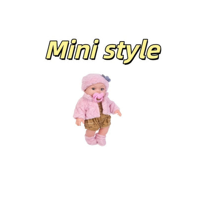 Pink Baby Doll with Open-Eye Face, Pacifier and Textured Outfit Across Three Checkout Style Labels