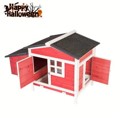 Hen House Outdoor Wooden Chicken Coop with Nesting Box Ramp Removable Tray Elevated Design Fir Wood for Garden, Patio and Yard Use