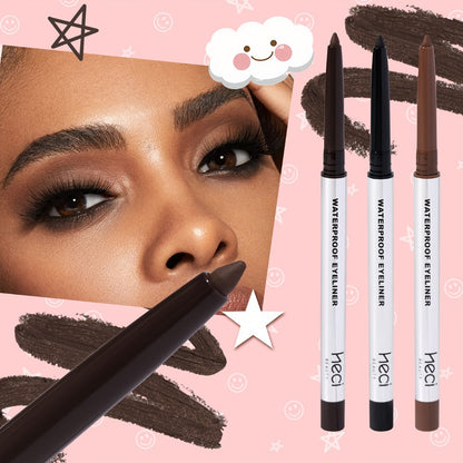 Quick-Dry Brown & Black Gel Eyeliner Pencil 3 Pack Waterproof Smudge-Proof, for Makeup, Travel and Everyday Vanity Use
