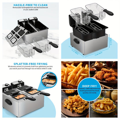 Black Deep Fryer in 1.5L to 6L Sizes with Foldable Basket Handle, Transparent Window and Removable Lid