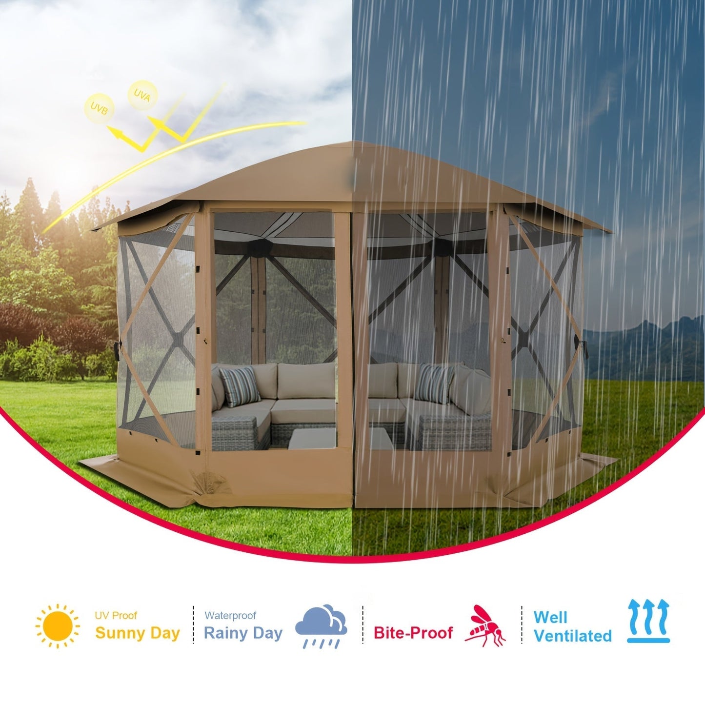 Pop-Up Canopy Tent 15ft Mosquito Net Screen House UV50+ for Garden, Yard and Pest Management