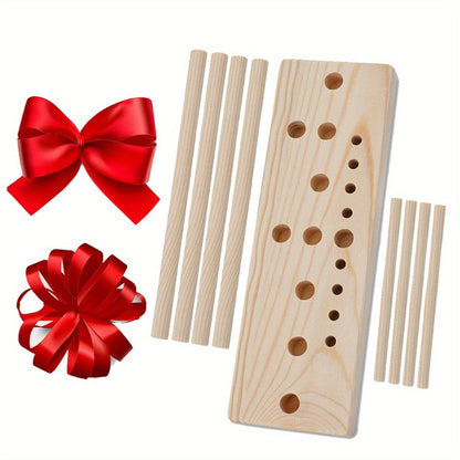 9-Piece Wooden Wreath & Bow Maker Crafting Tool Set, DIY Floral Wreath Molds with Wooden Sticks Rope Checkered Fabric
