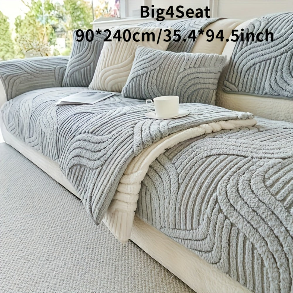 Sofa Cover Shu Velveteen Vintage-Style Panels with Textured Finish for 2 to Large 4-Seater Sofas