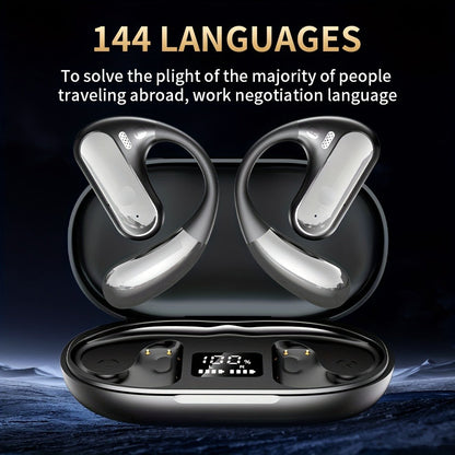 6-Mic AI Translation Bone Conduction Headset 144 Languages, Real-Time Translator Wireless Headphones