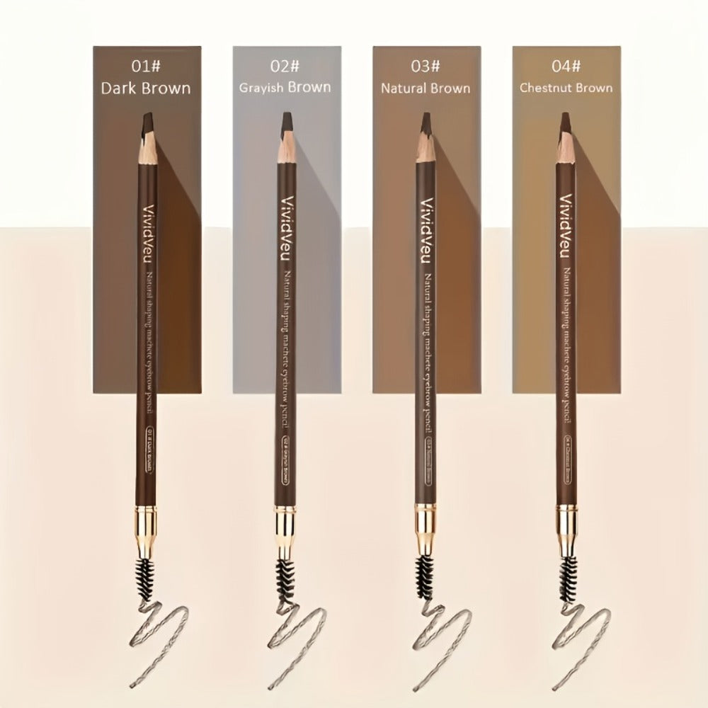 Microblading Effect Brow Pencil 4-Pack with Eyeliner, Waterproof Smudge-Proof Dual-Ended Eyebrow Pen with Spoolie Brush
