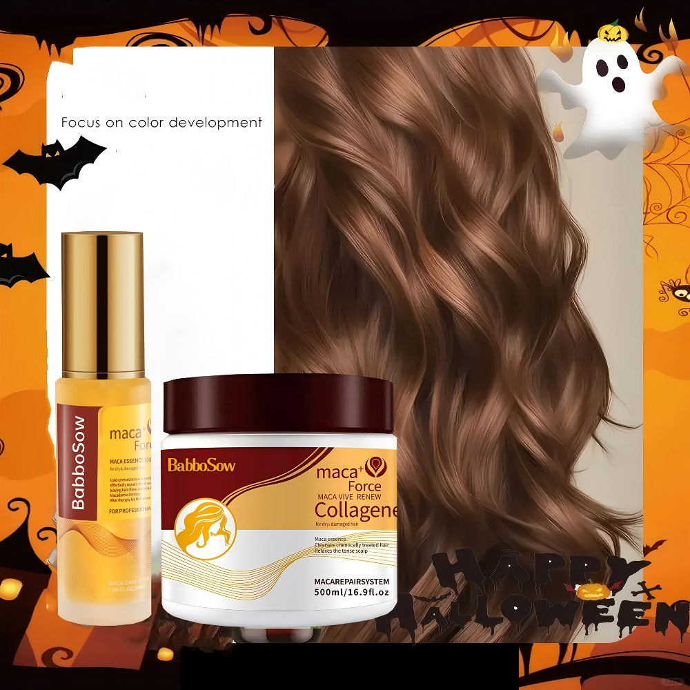 500ml Collagen Hair Mask and Maca Essence Oil Two-Piece Boxed Hair Care Set with Separate Bottles