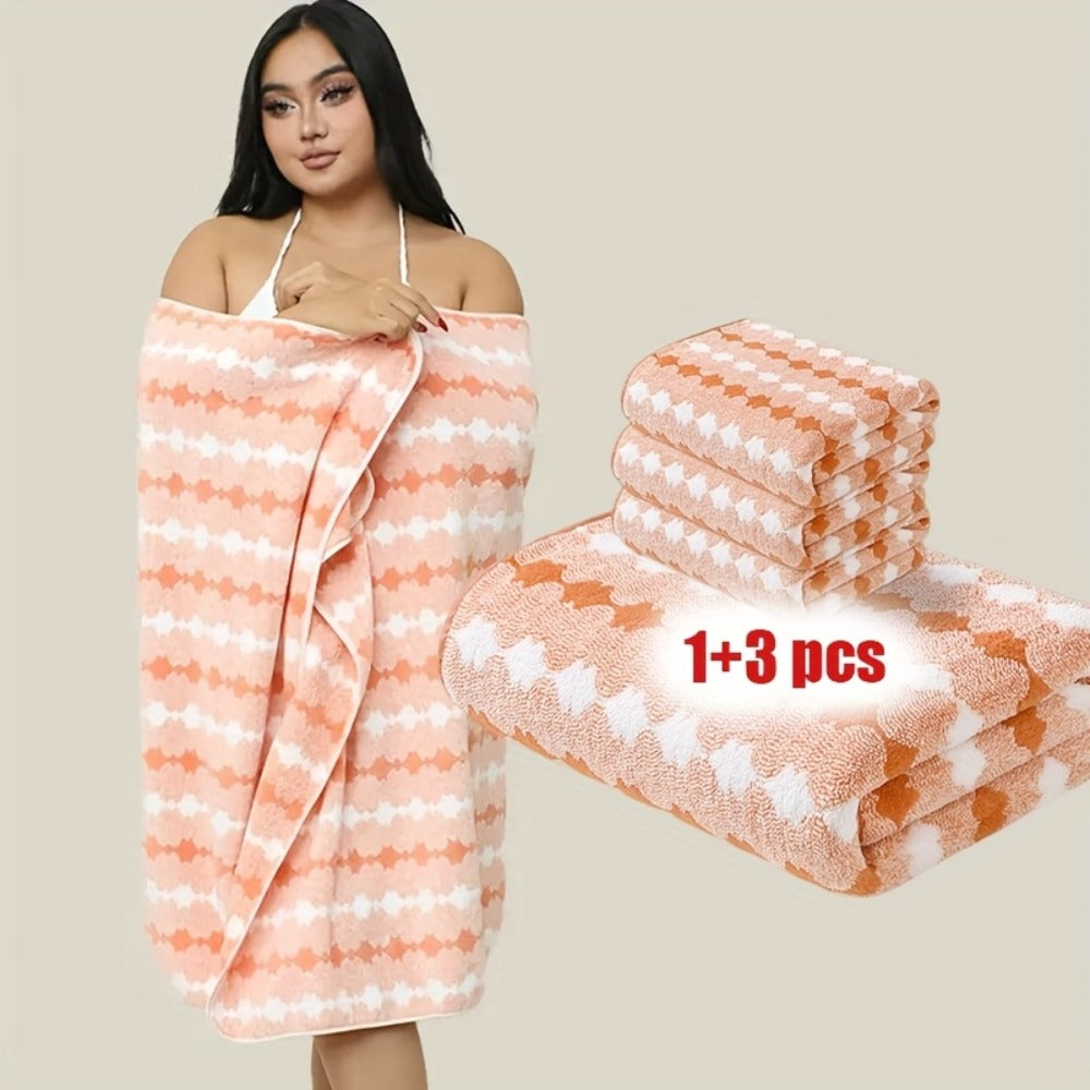Bath Towels Set 4 Piece 300GSM Soft Towels in Orange, Green, Blue, Purple or Pink for Home and Guest Use