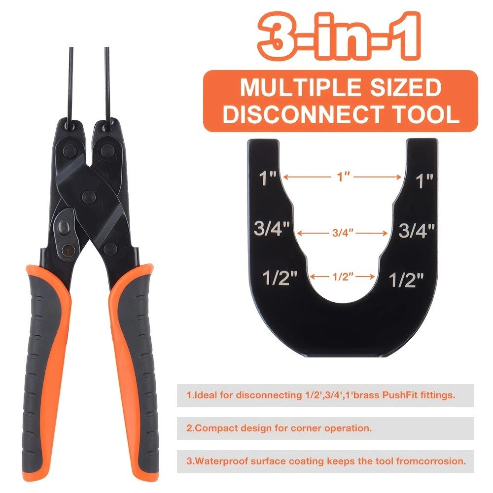 Push to Connect Pipe Disconnect Tool – Quick Release Disassembly Pliers for PEX PVC Copper Fittings 1/2” 3/4” 1” Carbon Steel Ergonomic