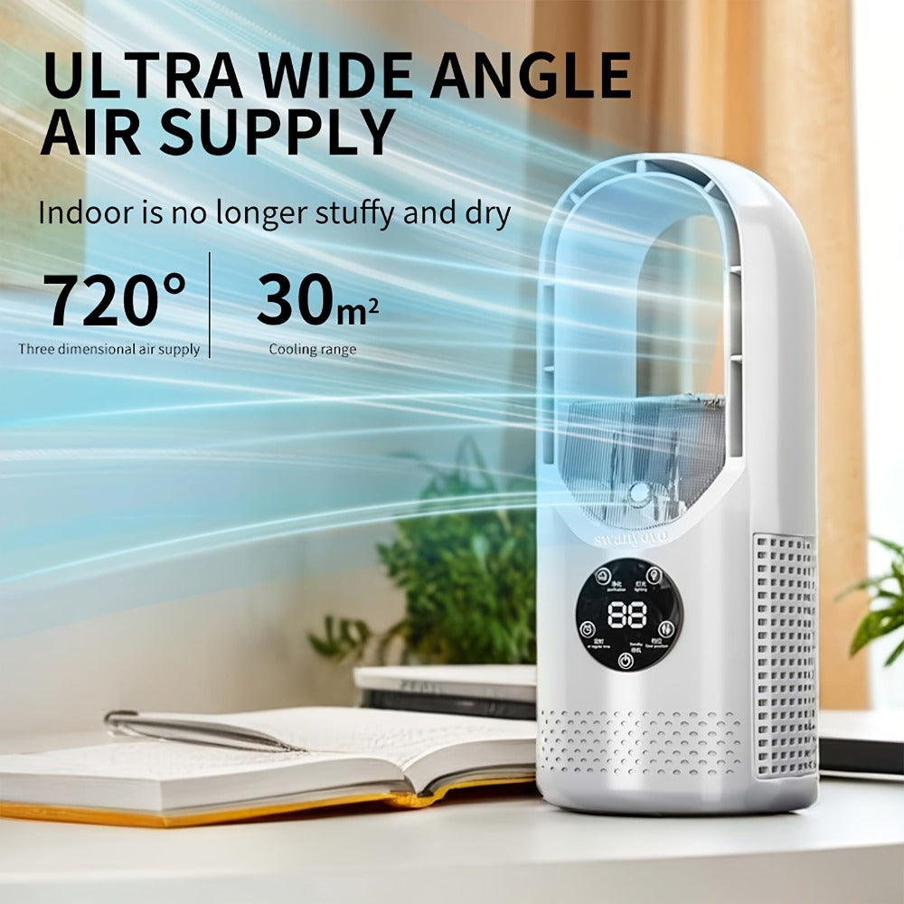 Portable Fan USB-Powered Bladeless Tower Model with Water Mist, Remote, Touch Controls and LED Light