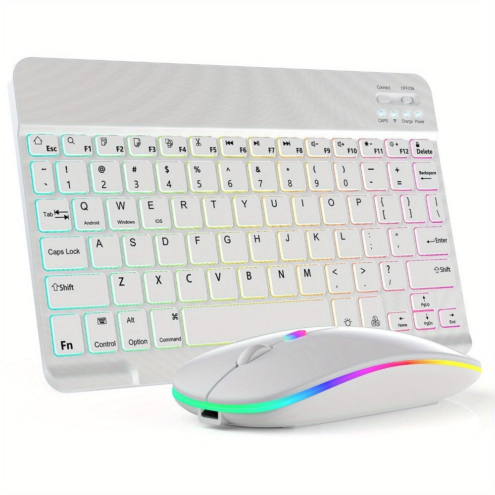 Wireless RGB Backlit Gaming Keyboard and Mouse Combo with Mouse Pad, 10-Inch Portable Keyboard Mouse Set for PC iOS Android Tablets